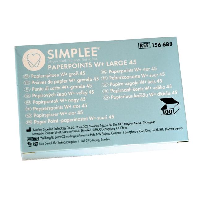 SIMPLEE W+ Gold Paper Points Large 45 Hvit 100stk